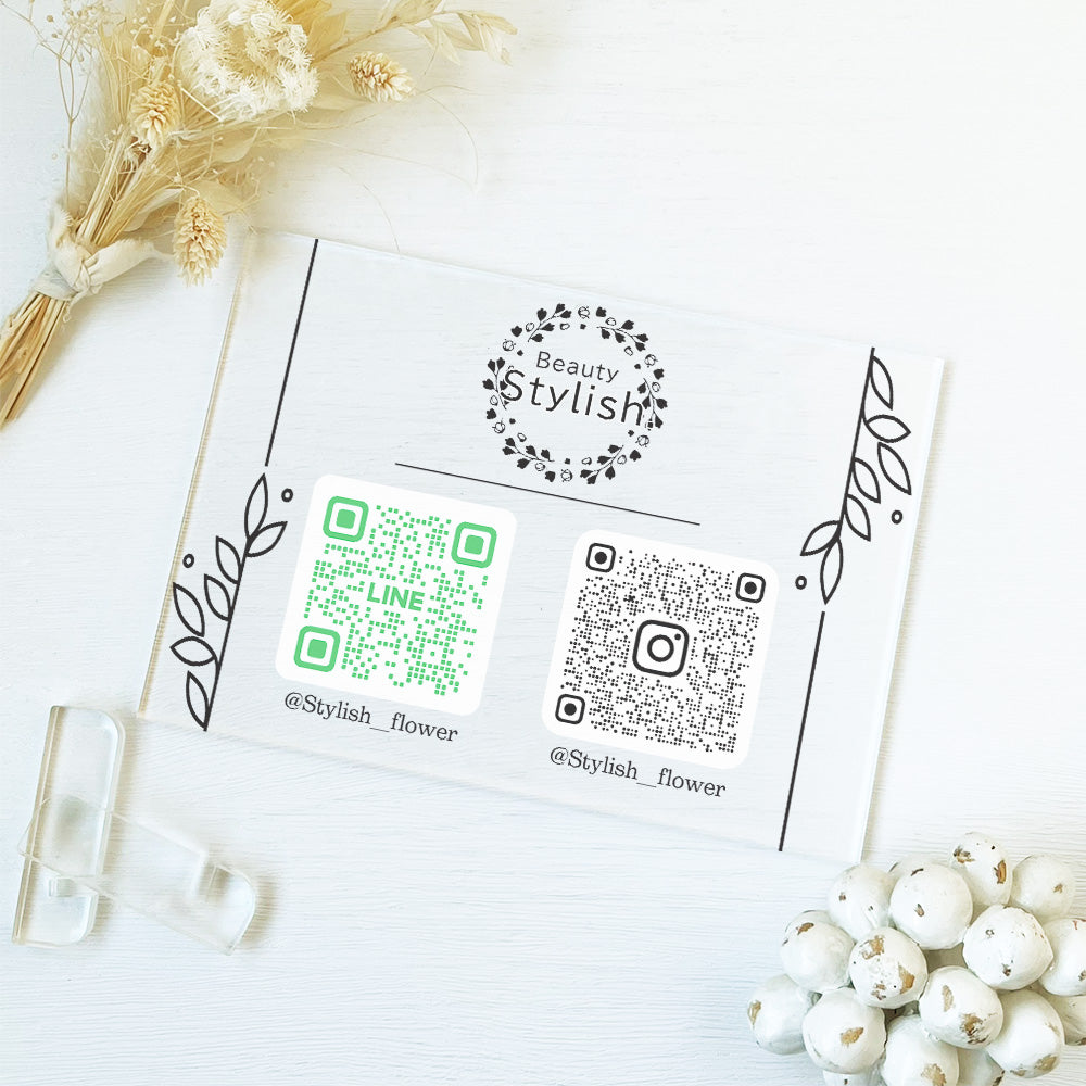 【全4デザイン】 卓上アクリルQRフレーム QRコード 2個 飾る 読み込み インテリア 周年祝い  A36-1