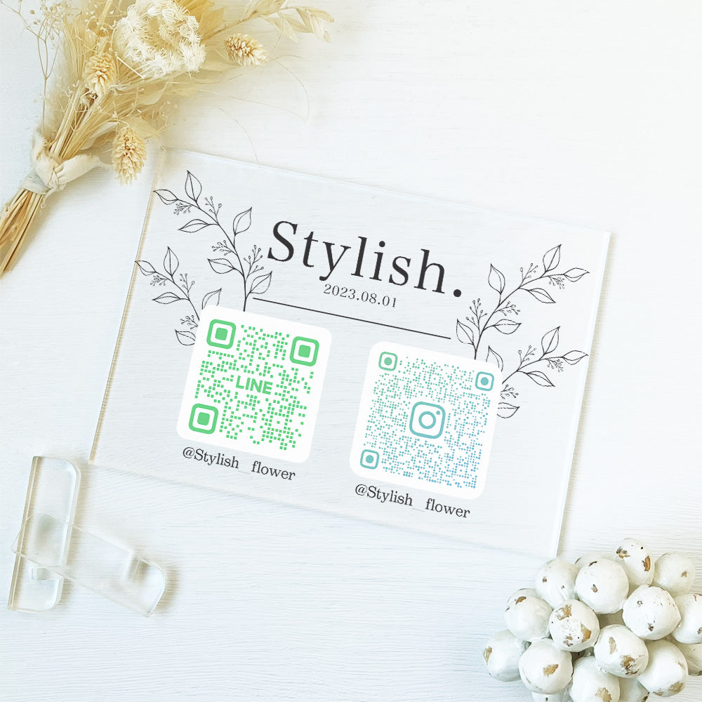 【全4デザイン】 卓上アクリルQRフレーム QRコード 2個 飾る 読み込み インテリア 周年祝い  A36-2