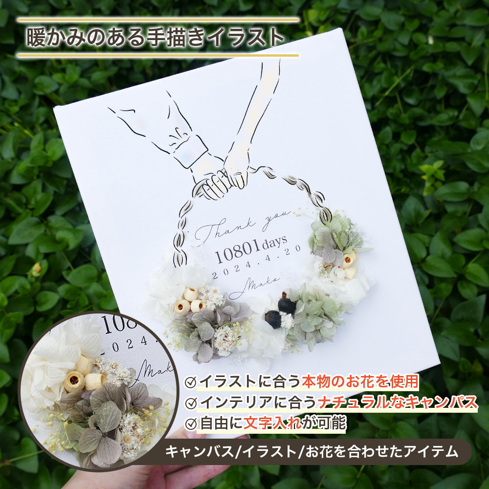 【キャンバスフラワーアート i47】子育て感謝状 結婚式 両親 キャンバス ドライフラワー プリザーブドフラワー リース 記念品 贈呈 お母さん お父さん オリジナル ウェルカムボード