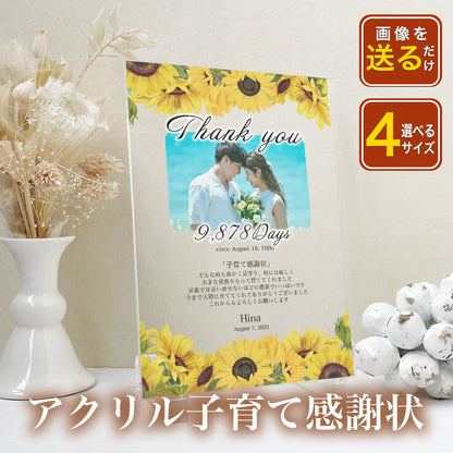 【全4種】 アクリル感謝状 子育て 感謝状 ウエディング 新婚 花嫁 両親贈呈 母親　父親　贈呈用 記念品 新郎 新婦 結婚証明書 招待状 A31-2