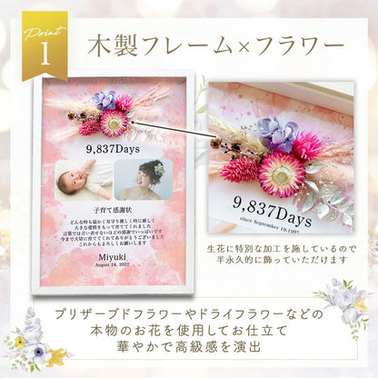 i50 子育て感謝状 結婚 結婚式  日数 手作り テンプレート お花 花 花束 フラワー ブーケ  感謝 写真入り フォトフレーム 両親プレゼント 名入れ無料 メッセージ 挙式 披露宴 入籍 親ギフト  ウエディング 韓国風 海外風